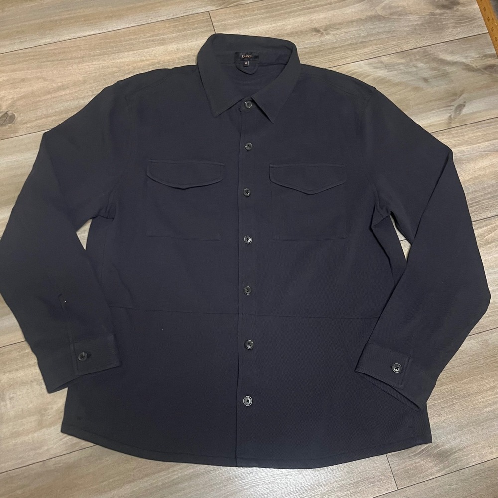 Quince Mens Black Textured Button Down Shirt Long Sleeve XL Bin C-42‎